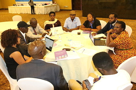 Group working session during the piloting phase of WHO Global Guidance Framework for Responsible Use of Life Sciences in Africa, to mitigate biorisks & governance of dual-use research. Uganda agreed to pilot the operationalization of the framework as a result of the regional workshop to operationalize the framework in the WHO African region held in Nairobi, Kenya from 24 to 25 January 2023. One important strategic activity of the action plan to pilot the framework in Uganda was the sensitization of relevant national stakeholders on its operationalization.  In this regard, a 3-days national stakeholders’ workshop was held in Kampala, Uganda, from 21 to 23 November 2023, under the coordination of the Office of the Prime Minister with the support of the WHO Country Office in Uganda, the Regional Office for Africa, and WHO headquarters. The workshop's main goals were to present an overview of the framework and the pilot project; discuss an in-depth understanding of the current situation and existing biosafety and biosecurity activities, and dual-use research at the national level; and identify concrete applications of the framework to the Ugandan situation. During the workshop, a roadmap was developed for effective domestication and implementation of the framework. The workshop convened over 80 participants from diverse sectors representing human health, nonhuman animal health, plants and agriculture, environment, defense, security organizations, other developing and implementing partners as well as the Africa Centre for Disease Control and Prevention (Africa CDC), WHO Country Office for Uganda, Regional Office for Africa, and headquarters. The 3 days’ workshop was structured around a series of sessions that included presentations, panel discussions, working group discussions and plenary sessions to encouraged participation and active interactions.    The workshop was inaugurated by the Director General of the Ministry of Health of Uganda alongside other opening remarks by representatives from WHO headquarters, WHO Country Office of Uganda and the Africa CDC. 